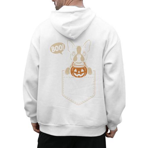 Boston Terrier Halloween Cute Bostie Dog Pocket Boo Men's Hoodie Back Print - Bostonterriersmerch.com