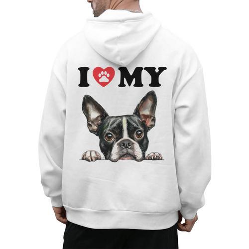 Boston Terrier I Heart My Dog Dog Lover Men's Hoodie Back Print - Bostonterriersmerch.com