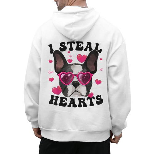 Boston Terrier Heart Glasses Girls Bostie Valentines Day Men's Hoodie Back Print - Bostonterriersmerch.com