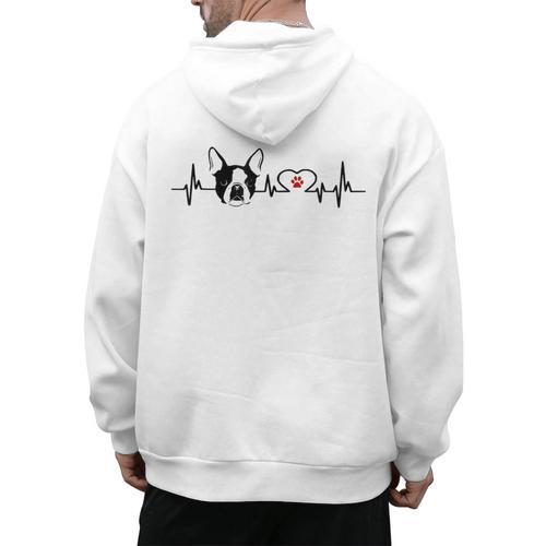 Boston Terrier Heartbeat Heart Line Men's Hoodie Back Print - Bostonterriersmerch.com