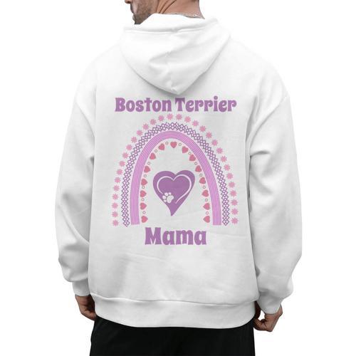 Boston Terrier Mama Cute Rainbow Paw Heart Shape Men's Hoodie Back Print - Bostonterriersmerch.com