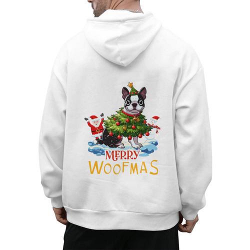 Boston Terrier Merry Christmas Tree Lights Dog X-Mas Dogs Men's Hoodie Back Print - Bostonterriersmerch.com