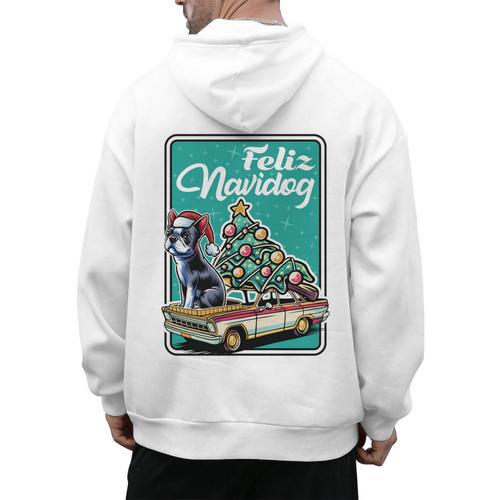 Boston Terrier Merry Christmas Tree Truck Dog X-Mas Men's Hoodie Back Print - Bostonterriersmerch.com