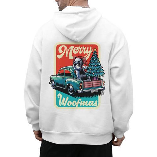 Boston Terrier Merry Christmas Tree Truck Santa Dog X-Mas Men's Hoodie Back Print - Bostonterriersmerch.com