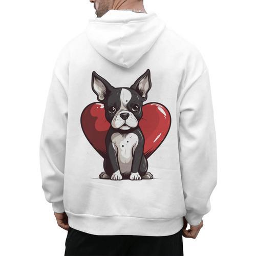 Boston Terrier Mom Dad Bostie Dog Lover Valentines Day Men's Hoodie Back Print - Bostonterriersmerch.com