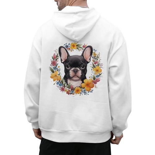 Boston Terrier Mom Floral Bostie Dog Lover Flowers Cute Men's Hoodie Back Print - Bostonterriersmerch.com
