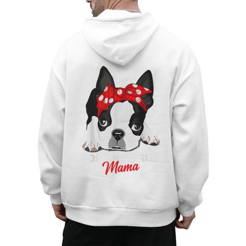 Boston Terrier Mum Dog Woman Idea Men's Hoodie Back Print - Bostonterriersmerch.com UK