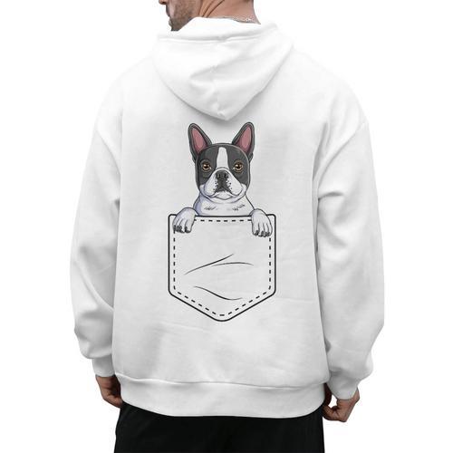 Boston Terrier In The Pocket Cute Boston Terrier Dog Lovers Men Women Girls Kids Men's Hoodie Back Print - Bostonterriersmerch.com