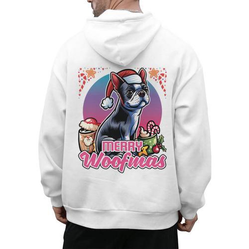 Boston Terrier Santa Claus Coffee Mug Merry Christmas Dogs Men's Hoodie Back Print - Bostonterriersmerch.com