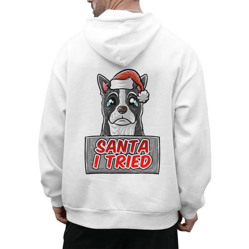 Boston Terrier Santa Claus Hat Merry Christmas Dog X-Mas Men's Hoodie Back Print - Bostonterriersmerch.com