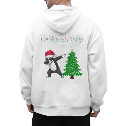 Boston Terrier Santa Hat Dabbing Around The Christmas Tree Men's Hoodie Back Print - Bostonterriersmerch.com