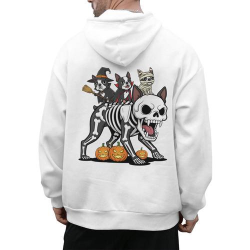 Boston Terrier Skeleton Mummy Witch Halloween Men's Hoodie Back Print - Bostonterriersmerch.com
