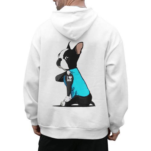 Boston Terrier Tattoos I Love Mom Men's Hoodie Back Print - Bostonterriersmerch.com