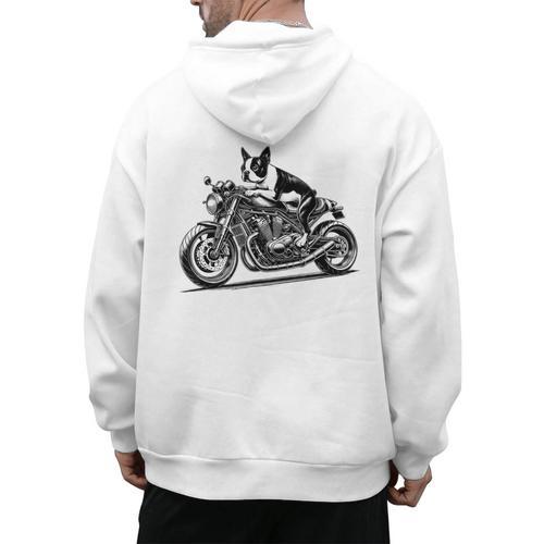 Cool Boston Terrier Riding a Motorcycle Biker Dog Lover For Men Women Kids Men's Hoodie Back Print - Bostonterriersmerch.com