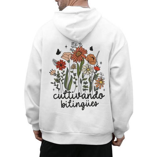 Cultivando Bilingues Dual Language Crew Bilingual Teacher Men Women Girls Kids Men's Hoodie Back Print - teacherstshirts.com AU