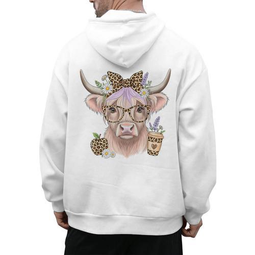 Cute Floral Highland Cow Back To School For Women Teacher Men's Hoodie Back Print - teacherstshirts.com UK