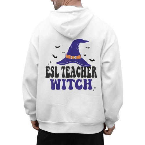 ESL Teacher Witch Halloween Matching Group Costume Men's Hoodie Back Print - teacherstshirts.com CA