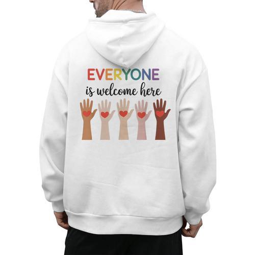 Everyone Is Welcome Here Idaho Teacher Men's Hoodie Back Print - teacherstshirts.com DE