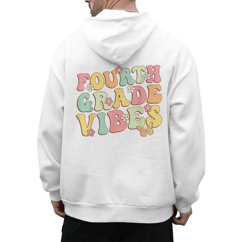 Fourth Grade Vibes Hello Team 4th Grade Teacher Kids Retro Men's Hoodie Back Print - teacherstshirts.com UK
