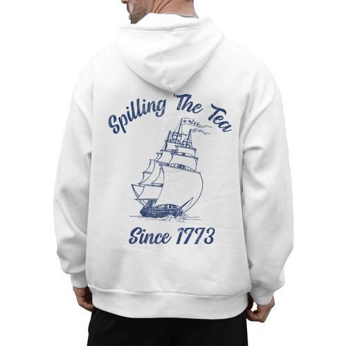 Fun 4th Of July Spilling The Tea Since 1773 History Teacher Men's Hoodie Back Print - teacherstshirts.com UK