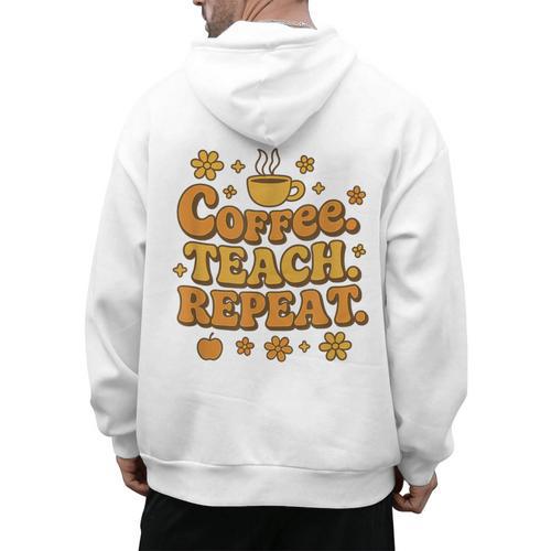 Groovy Coffee Teach Repeat Retro Teacher Men's Hoodie Back Print - teacherstshirts.com AU