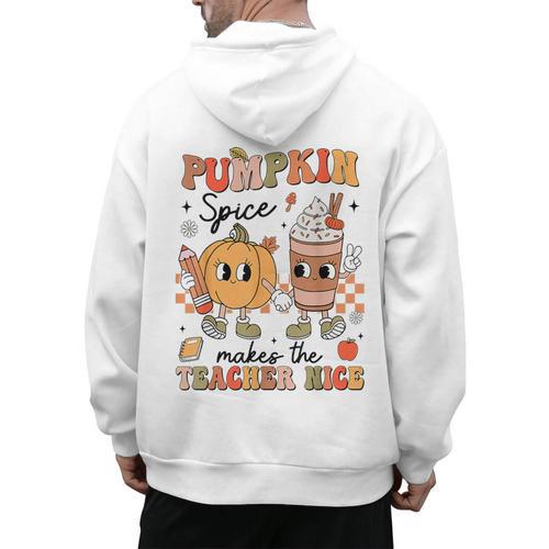 Groovy Pumpkin Spice Makes Teacher Nice Fall Thanksgiving Men's Hoodie Back Print - teacherstshirts.com AU