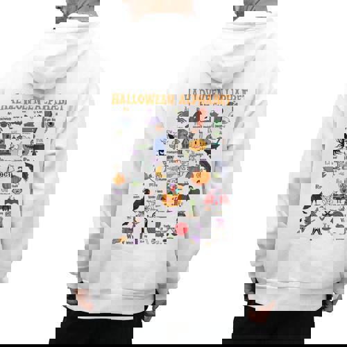 Halloween Alphabet ABCs Learning Kindergarten Teacher Men&#x27;s Hoodie Back Print - teacherstshirts.com