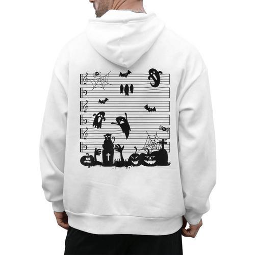 Halloween Music Note Clefs Spooky Ghost For Music Teacher Men's Hoodie Back Print - teacherstshirts.com