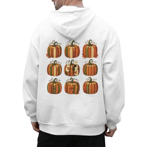 Halloween Teacher Fall Book Pumpkin Retro Reading Men's Hoodie Back Print - teacherstshirts.com