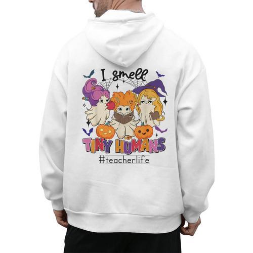 Halloween Teacher Smell a Tiny Human Ghost Spooky Season Men's Hoodie Back Print - teacherstshirts.com DE
