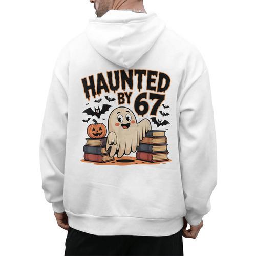 Haunted By 67 Teacher Ghost Pumpkin Halloween Costum Men's Hoodie Back Print - teacherstshirts.com DE
