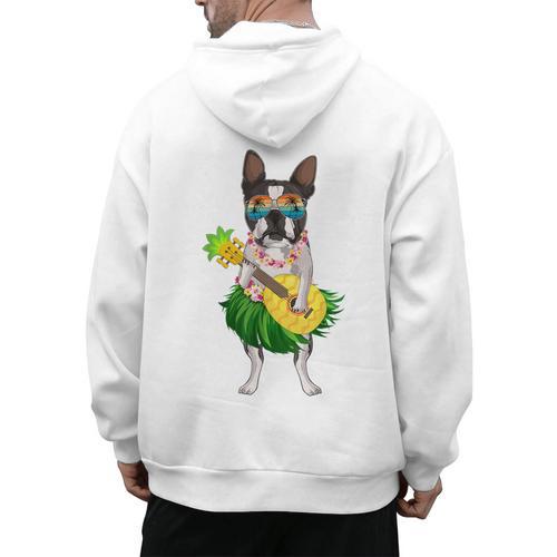 Hawaiian Boston Terrier Dog Pineapple Ukulele Summer For Men Women Girls Kids Men's Hoodie Back Print - Bostonterriersmerch.com
