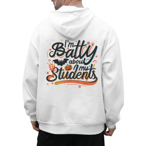 I'm Batty About My Students Watercolor Bat Teacher Halloween Men's Hoodie Back Print - teacherstshirts.com