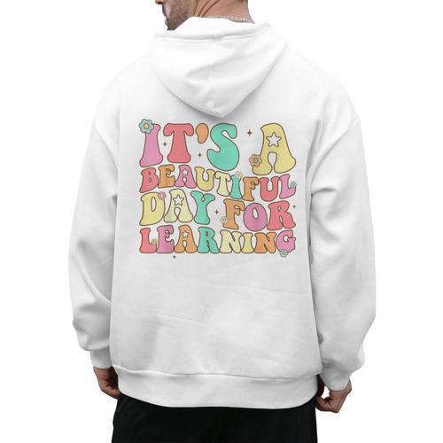 It's Beautiful Day For Learning Retro Teacher Students Women Men's Hoodie Back Print - teacherstshirts.com UK