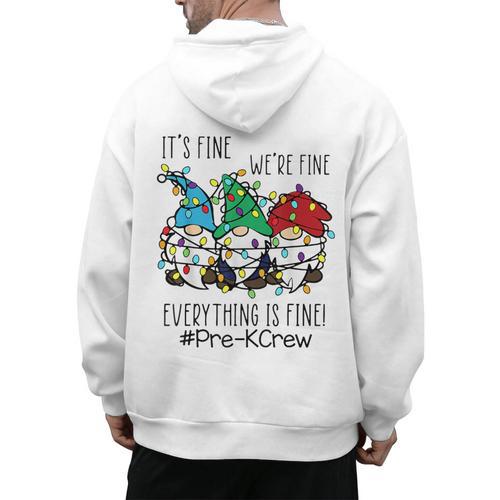 It's Fine We'Re Fine Gnome Pre-K Teacher Christmas Light For Men Women Men's Hoodie Back Print - teacherstshirts.com UK