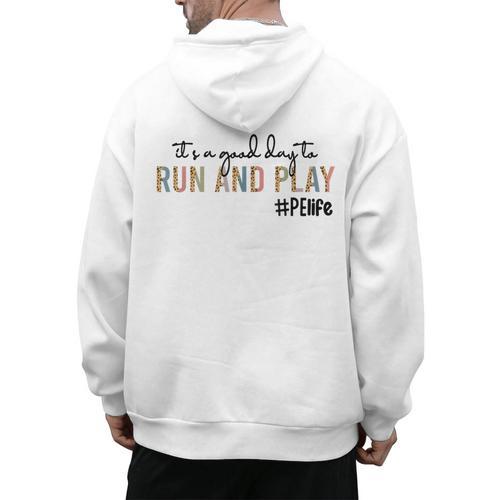 It's a Good Day To Run And Play Leopard PE Teacher Life Men's Hoodie Back Print - teacherstshirts.com