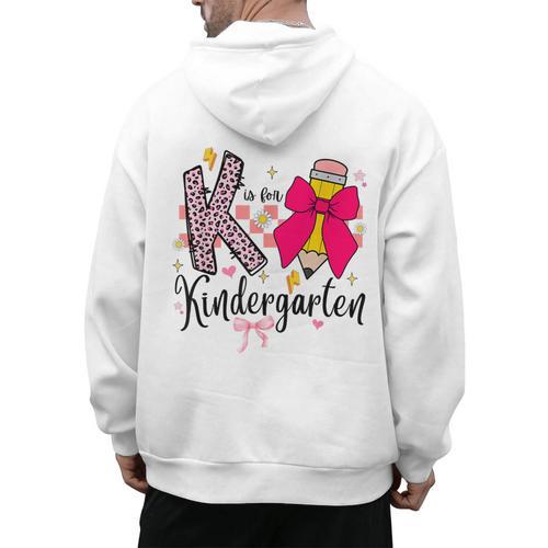 K Is For Kindergarten Teacher Coquette Bow Back To School Men's Hoodie Back Print - teacherstshirts.com