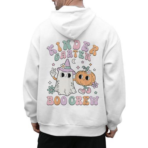 Kindergarten Boo Crew Halloween Floral Ghost Kinder Teacher Men's Hoodie Back Print - teacherstshirts.com DE