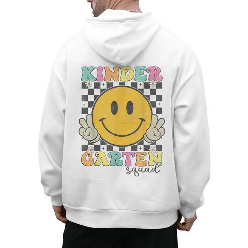 Kindergarten Squad Smile Face Teachers Kids Back To School Men's Hoodie Back Print - teacherstshirts.com