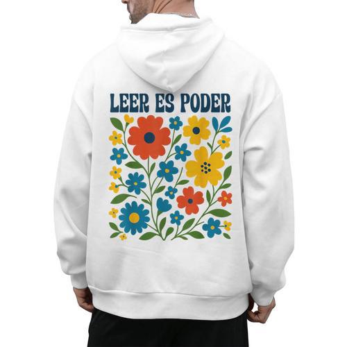 Leer Es Poder Cute Floral Boho Spanish Teacher Reading Men's Hoodie Back Print - teacherstshirts.com AU
