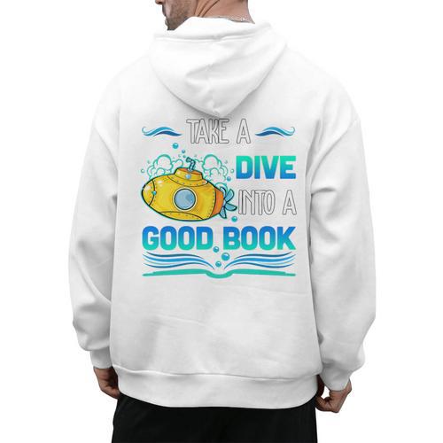 Librarian Teacher Dive Into A Good Book Reading Premium Tri-Blend Men's Hoodie Back Print - teacherstshirts.com