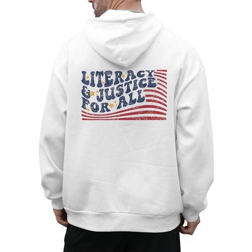 Literacy Justice For All Teacher Men's Hoodie Back Print - teacherstshirts.com