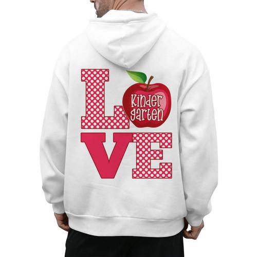 Love Kindergarten Cute Apple School Teacher Men's Hoodie Back Print - teacherstshirts.com