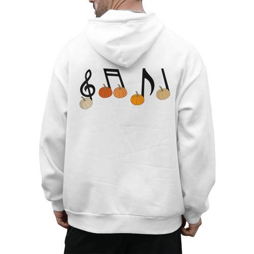 Music Notes Pumpkin Music Teacher Musician Fall Halloween Men Women Kids Men's Hoodie Back Print - teacherstshirts.com