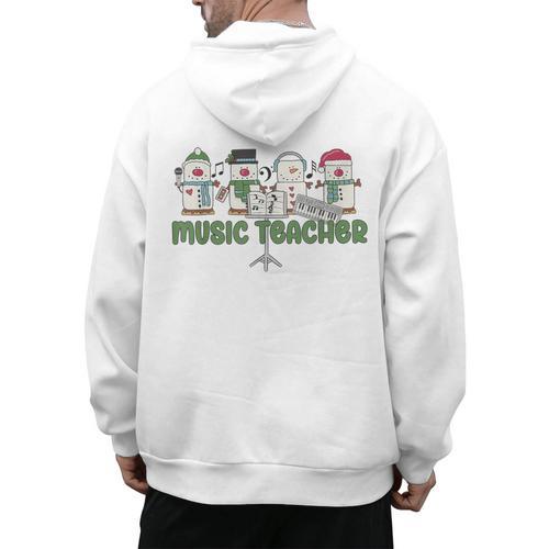 Music Teacher Christmas Holiday Wnter Music Instructor Men's Hoodie Back Print - teacherstshirts.com AU