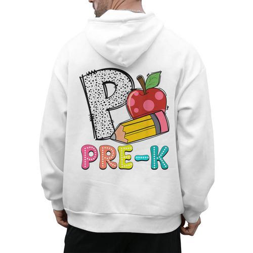 P Is For Pre-K Teacher Pencil Apple Back To School Men's Hoodie Back Print - teacherstshirts.com CA