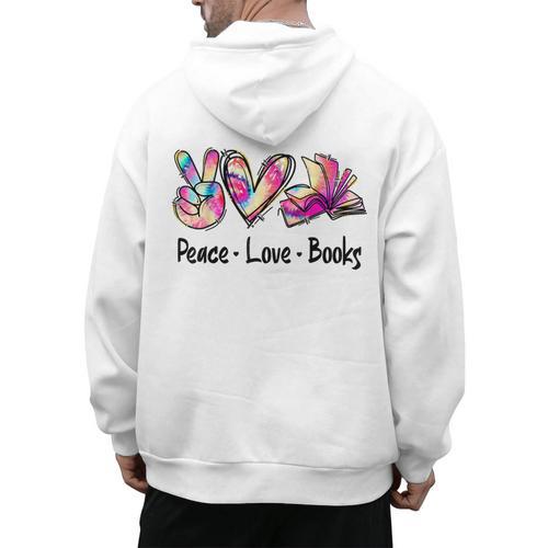 Peace Love Books Librarian Teacher Life Book Library Tie Dye Men's Hoodie Back Print - teacherstshirts.com AU