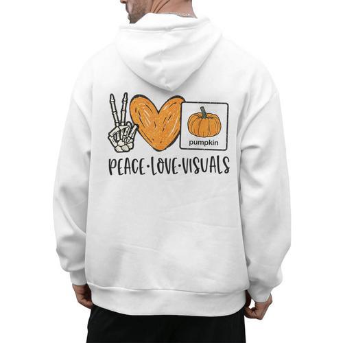 Peace Love Visuals Sped Teacher Pumpkin Skeleton Halloween Men's Hoodie Back Print - teacherstshirts.com