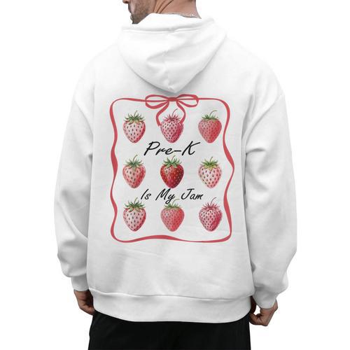 Pre K Is My Jam Teacher Team Crew Preschool Cute Strawberry Men's Hoodie Back Print - teacherstshirts.com AU