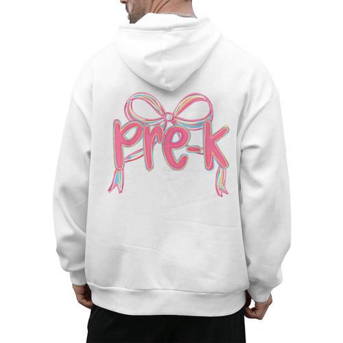 Preppy Pre k Back To School Pre-k Teachers Girls Cute Bow Men's Hoodie Back Print - teacherstshirts.com